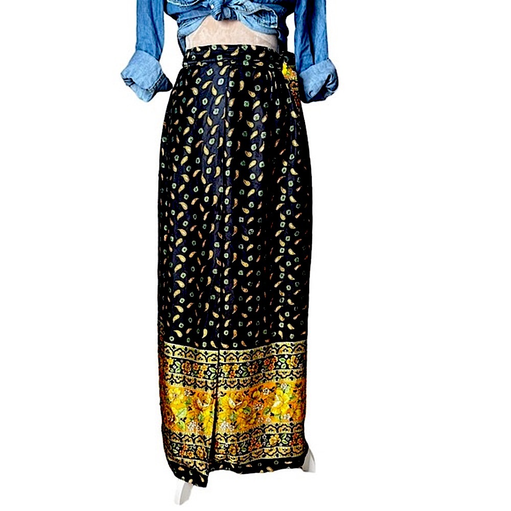 Vintage Silky Floral Wrap Skirt